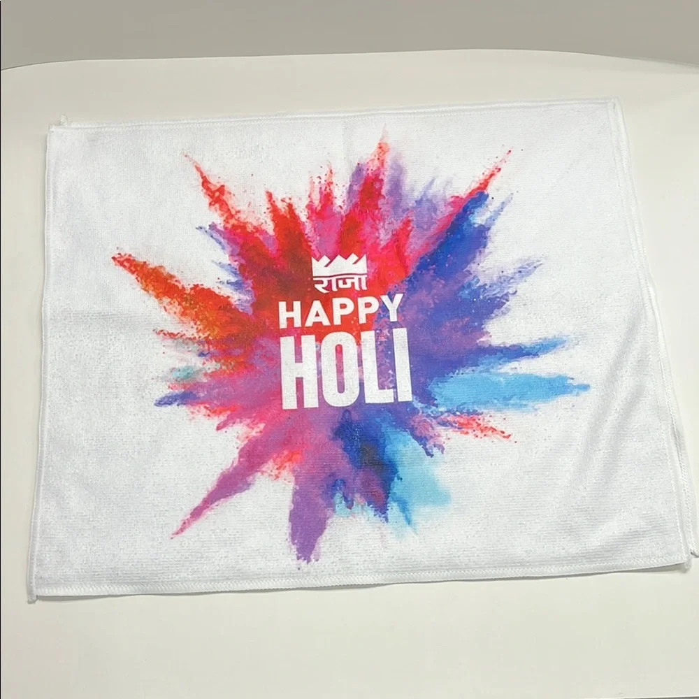 Two Happy Holi White Hand Towels